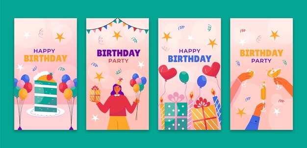 Colección de historias de instagram para celebración de fiestas de cumpleaños.