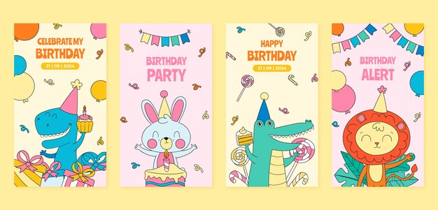 Colección de historias de instagram para celebración de fiestas de cumpleaños.