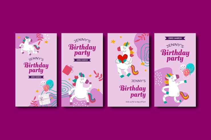 Vector gratuito colección de historias de instagram para celebración de fiestas de cumpleaños.
