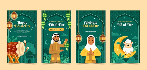 Colección de historias de instagram para la celebración islámica de eid al-fitr