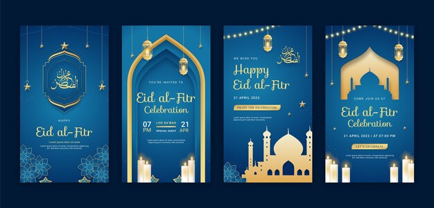 Colección de historias de instagram para la celebración islámica de eid al-fitr