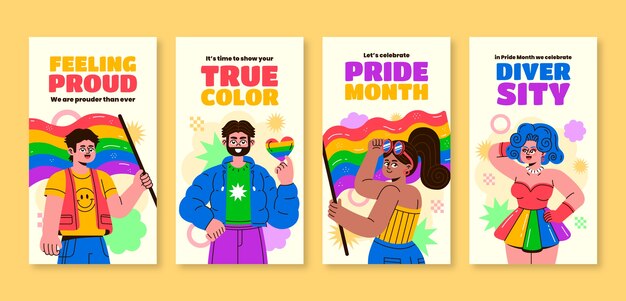 Colección de historias de instagram para la celebración del mes del orgullo