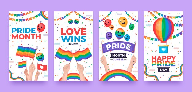 Colección de historias de instagram para la celebración del mes del orgullo