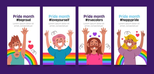 Colección de historias de instagram para la celebración del mes del orgullo