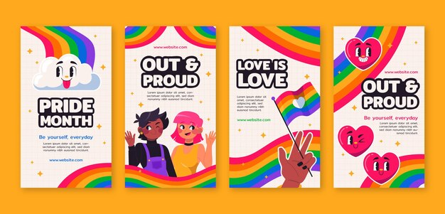 Colección de historias de instagram para la celebración del mes del orgullo