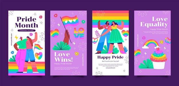 Colección de historias de instagram para la celebración del mes del orgullo