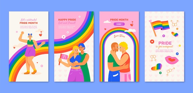 Colección de historias de instagram para la celebración del mes del orgullo