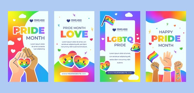 Colección de historias de instagram para la celebración del mes del orgullo