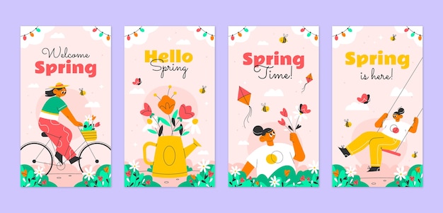 Vector gratuito colección de historias de instagram de celebración de primavera plana