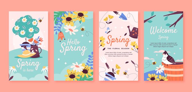Colección de historias de instagram de celebración de primavera plana