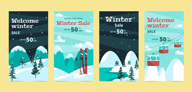Colección de historias de instagram de celebración de temporada de invierno plana