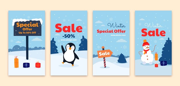 Colección de historias de instagram de celebración de temporada de invierno plana