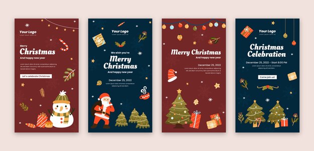 Colección de historias de instagram para la celebración de la temporada navideña.