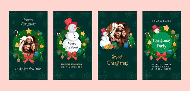 Colección de historias de instagram para la celebración de la temporada navideña.