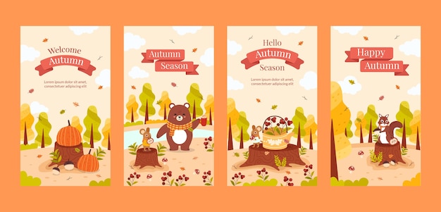Colección de historias de instagram para la celebración de la temporada de otoño.