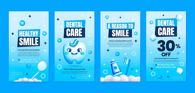 Colección de historias de instagram de clínica dental degradada