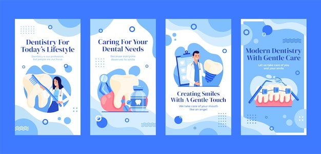 Vector gratuito colección de historias de instagram de clínica dental plana