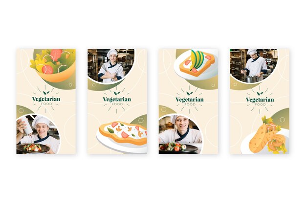 Colección de historias de instagram de comida vegetariana degradada