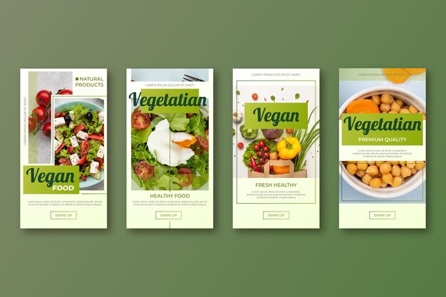 Colección de historias de instagram de comida vegetariana degradada