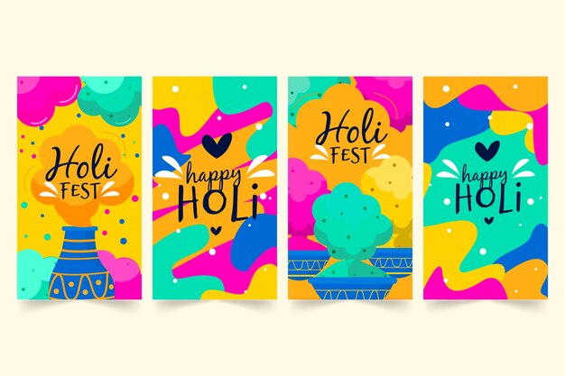 Colección de historias de Instagram con concepto de festival holi