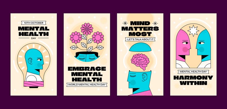 Vector gratuito colección de historias de instagram para concientizar sobre el día mundial de la salud mental