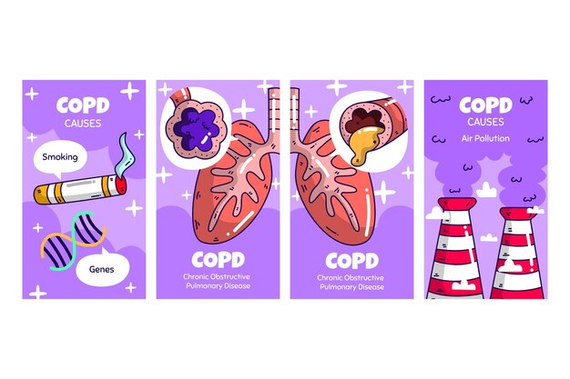 Colección de historias de instagram de copd dibujadas a mano