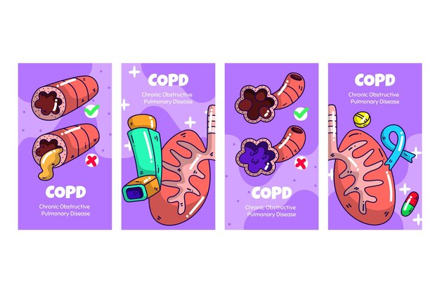 Colección de historias de instagram de copd dibujadas a mano