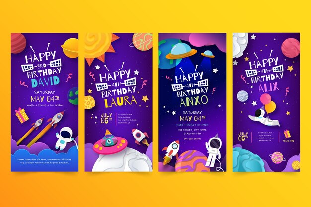 Colección de historias de instagram de cumpleaños para niños.