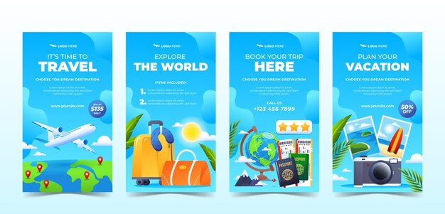 Colección de historias de instagram degradadas para agencia de viajes