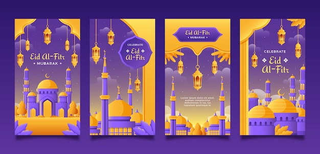 Vector gratuito colección de historias de instagram degradadas para la celebración de eid al-fitr