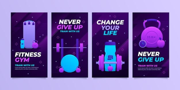 Vector gratuito colección de historias de instagram degradadas para gimnasio y ejercicio