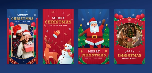 Colección de historias de instagram en degradado para la temporada navideña.