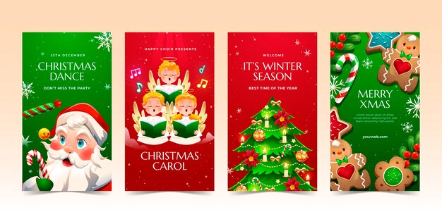 Colección de historias de instagram en degradado para la temporada navideña.