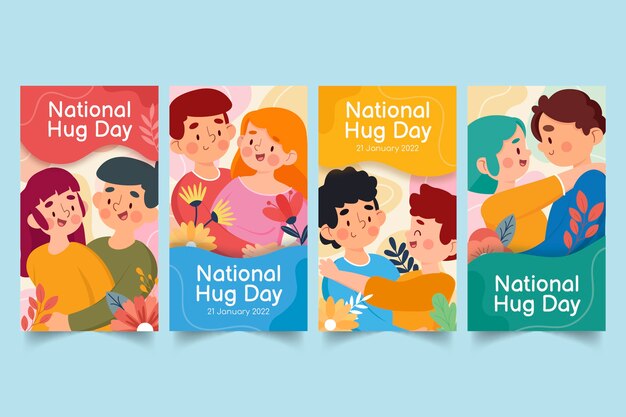 Colección de historias de instagram del día del abrazo plano