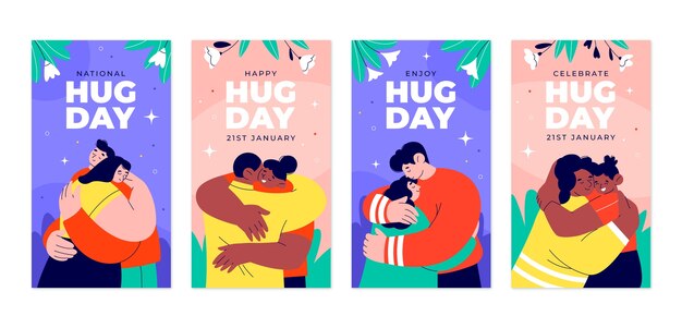 Colección de historias de Instagram del día del abrazo plano