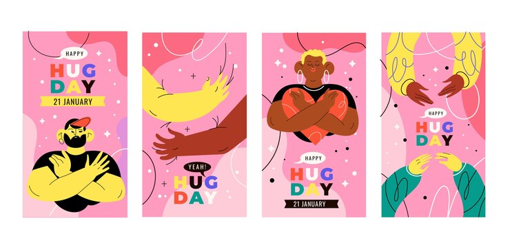 Colección de historias de instagram del día del abrazo plano
