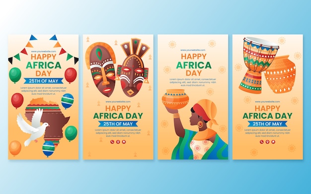 Vector gratuito colección de historias de instagram del día de áfrica degradado