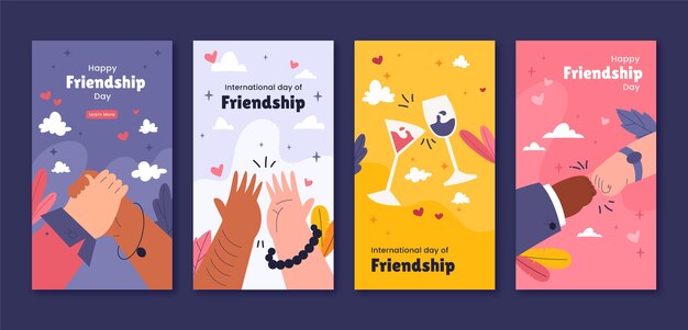 Colección de historias de instagram del día de la amistad dibujadas a mano