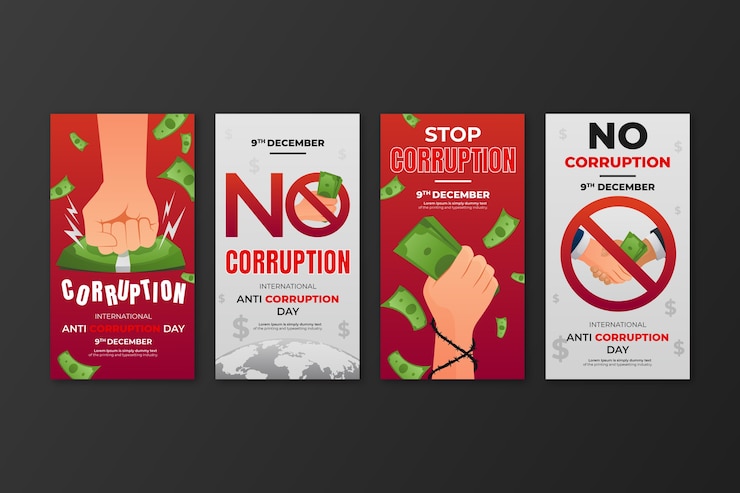 Vector gratuito colección de historias de instagram del día anticorrupción degradado