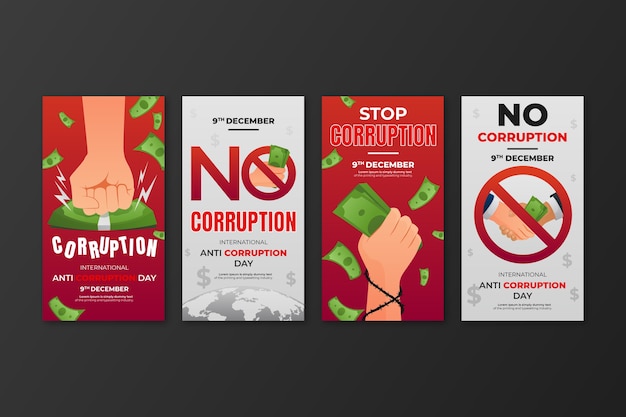 Colección de historias de instagram del día anticorrupción degradado
