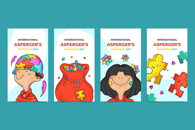 Colección de historias de instagram del día internacional de asperger dibujadas a mano