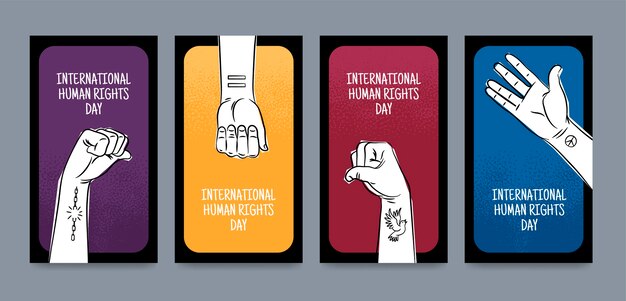 Colección de historias de instagram del día internacional de los derechos humanos dibujadas a mano