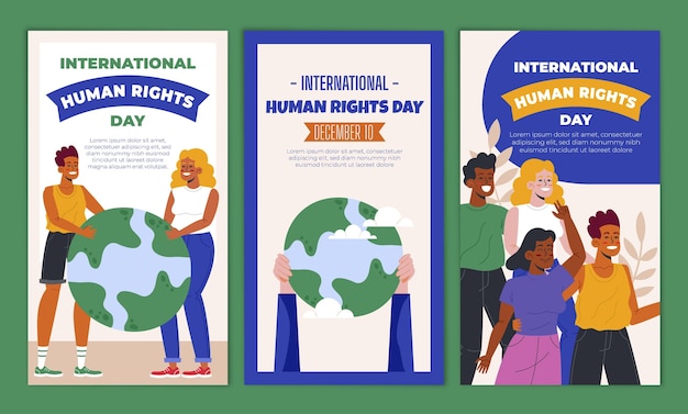 Colección de historias de instagram del día internacional de los derechos humanos dibujados a mano
