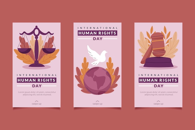 Colección de historias de instagram del día internacional de los derechos humanos dibujados a mano