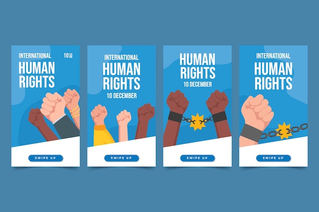 Vector gratuito colección de historias de instagram del día internacional de los derechos humanos dibujados a mano