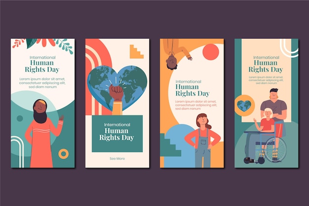 Colección de historias de instagram del día internacional de los derechos humanos dibujados a mano