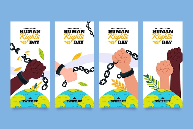 Vector gratuito colección de historias de instagram del día internacional de los derechos humanos dibujados a mano