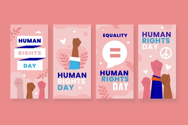 Vector gratuito colección de historias de instagram del día internacional de los derechos humanos dibujados a mano