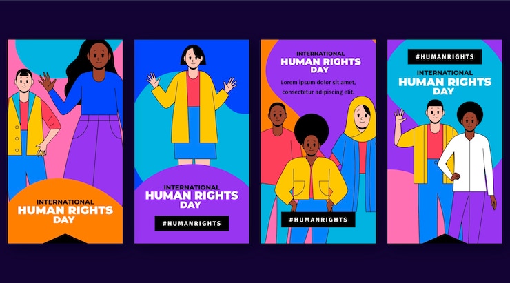 Vector gratuito colección de historias de instagram del día internacional de los derechos humanos dibujados a mano