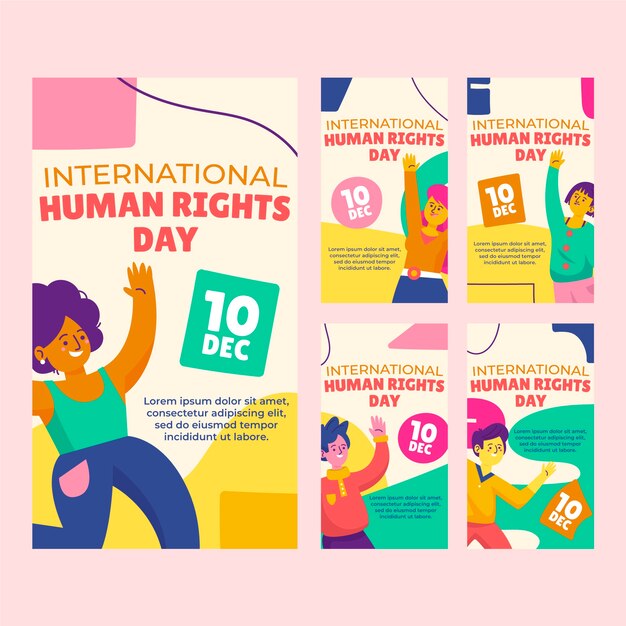 Vector gratuito colección de historias de instagram del día internacional de los derechos humanos dibujados a mano